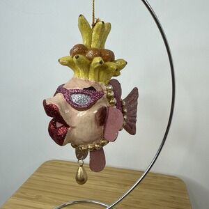Katherines Collection Pink Kissing Fish Christmas Ornament Banana Fruit Crown